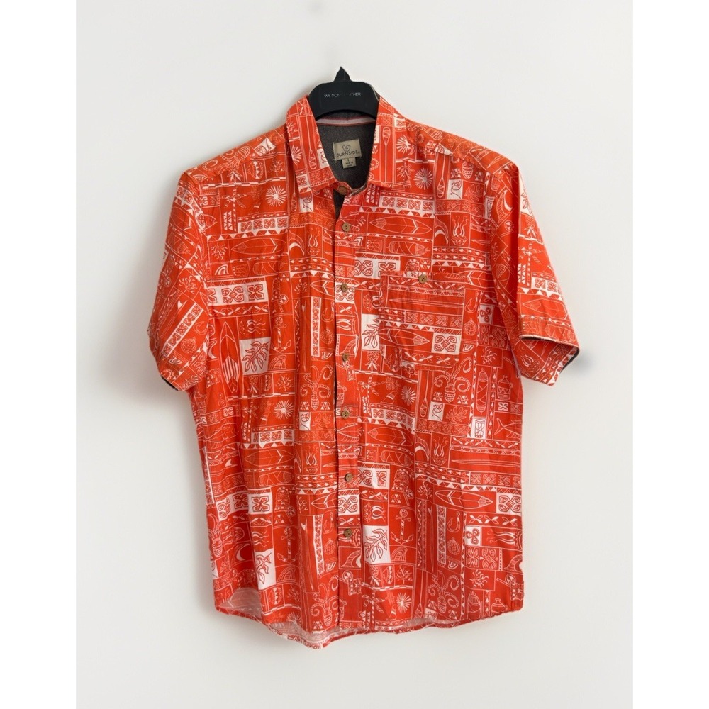 Burnside Mens Size L Short Sleeve Casual Shirt Button‎ Down Aztec Print Orange